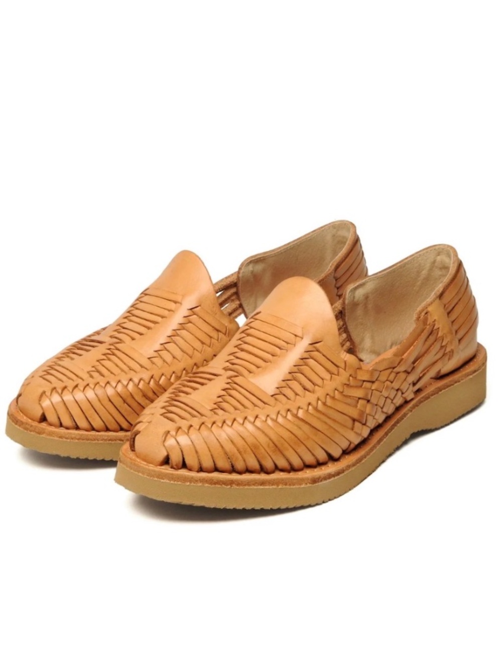Woven Leather Slip-On Loafers in Light Tan
